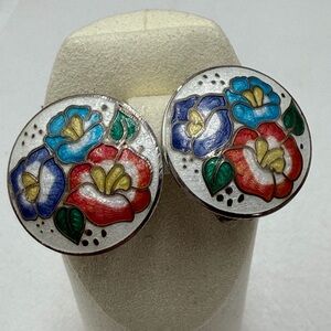 Vintage Cloisonné Colorful clip earrings